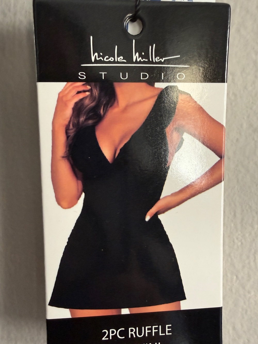 Nicole Miller Black Ruffled V-Neck Tankini Set Size M